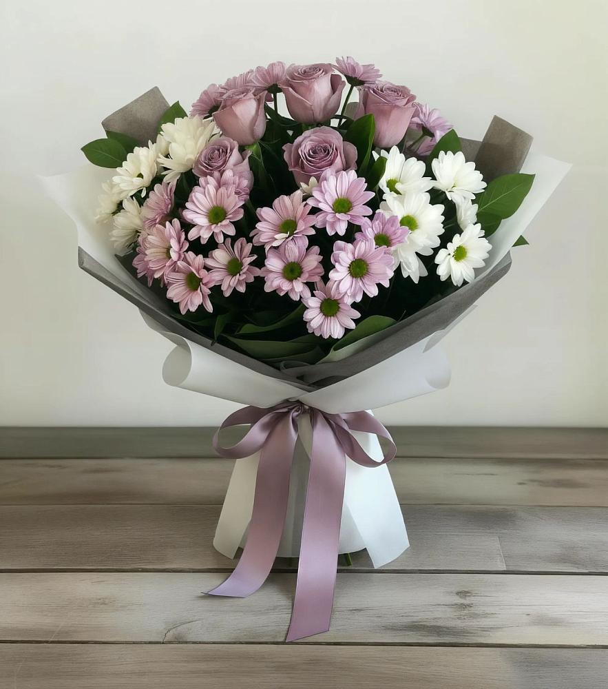 Букет цветов из: Хризантемы и Розы в Ильинке Новокузнецк
