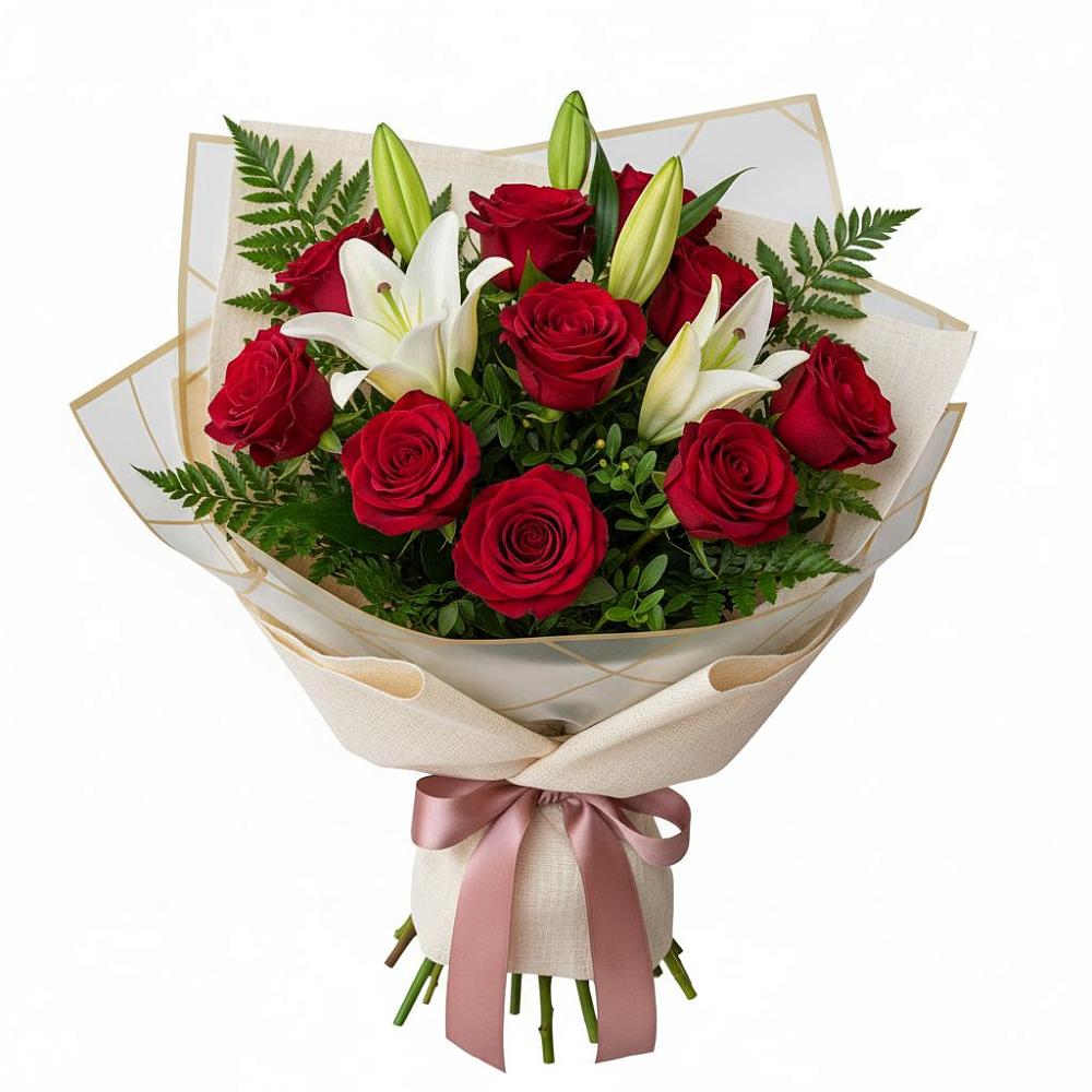 Букет цветов из: Лилии и Розы в Ильинке Новокузнецк