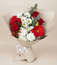 Букет цветов из:  Розы, Хризантемы, Герберы и Лилии в Ильинке Новокузнецк