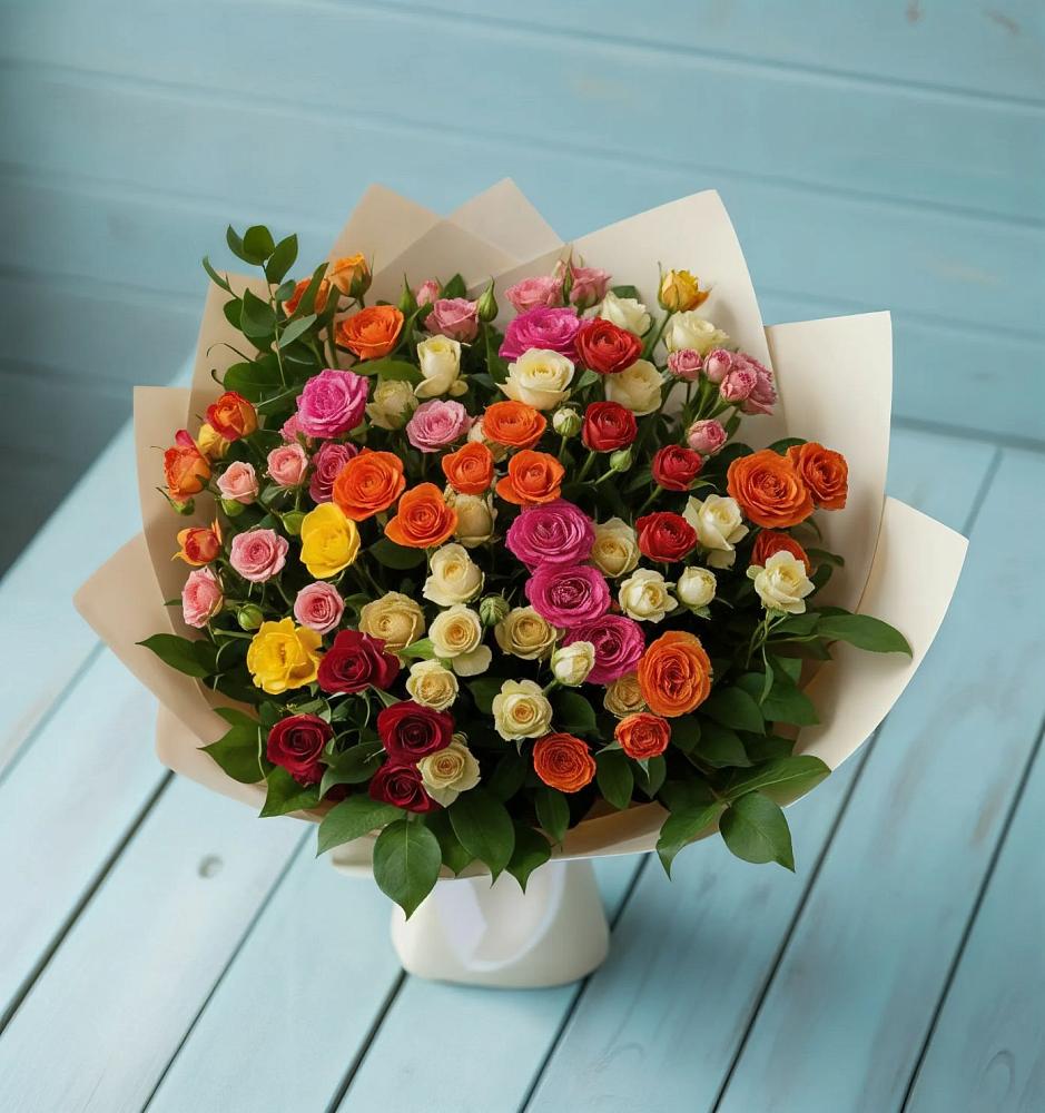 Букет Микс из разноцветных кустовых роз в Ильинке Новокузнецк