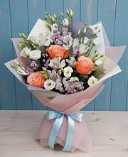 Букет цветов из:  Лизиантусы, Розы, Альстромерии и Гипсофила #REPLACE_PRED# Ильинке Новокузнецк