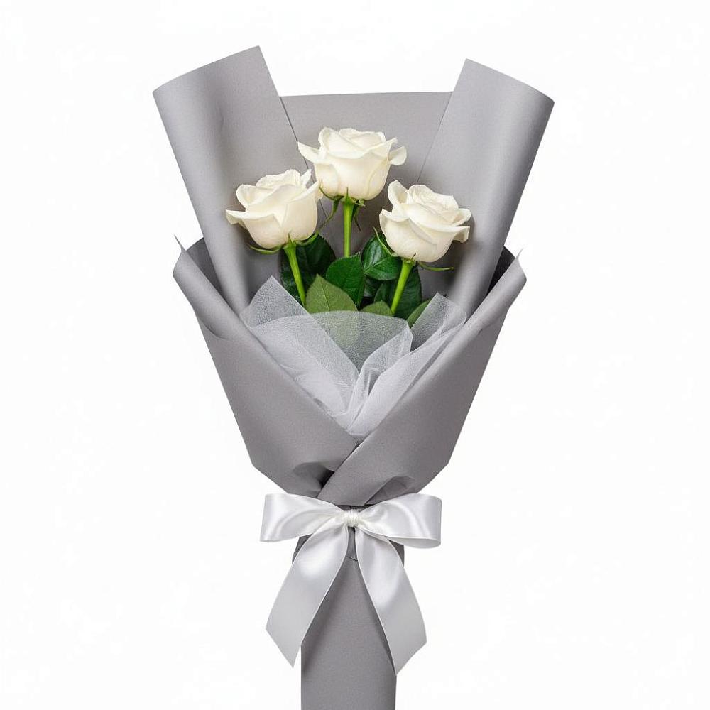 Букет 3 белые розы в Ильинке Новокузнецк