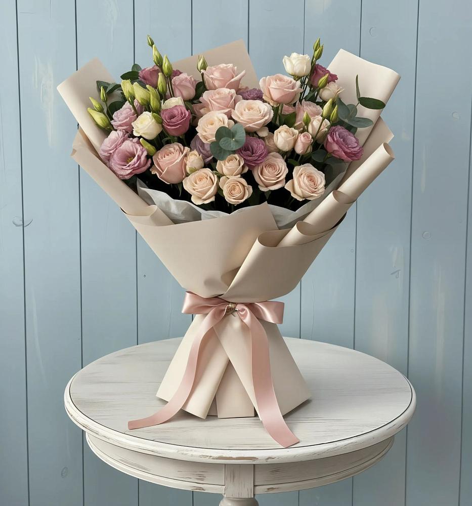 Букет цветов из: Розы и Лизиантусы в Ильинке Новокузнецк