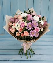 Букет цветов из:  Хризантемы, Розы и Альстромерии в Ильинке Новокузнецк