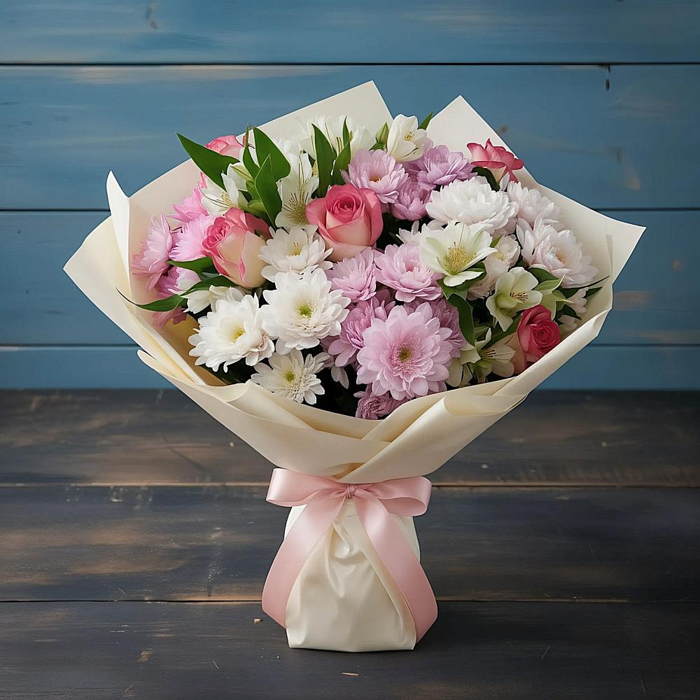 Букет цветов из: Хризантемы, Альстромерии и Розы в Ильинке Новокузнецк